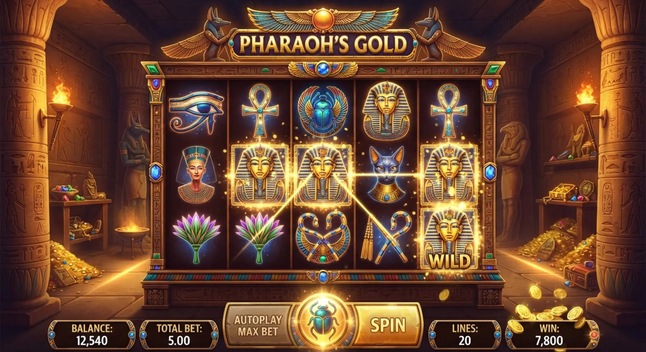 Book of Ra Magic – ekran gry Widok slotu Book of Ra Magic z bębnami i tłem świątyni