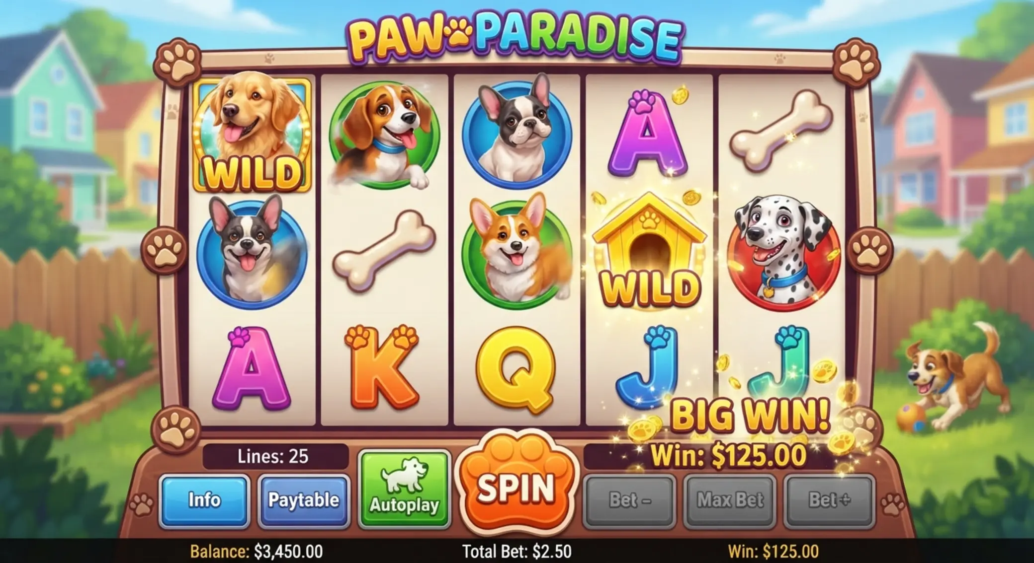 Zbliżenie na bębny slotu The Dog House z symbolami psów