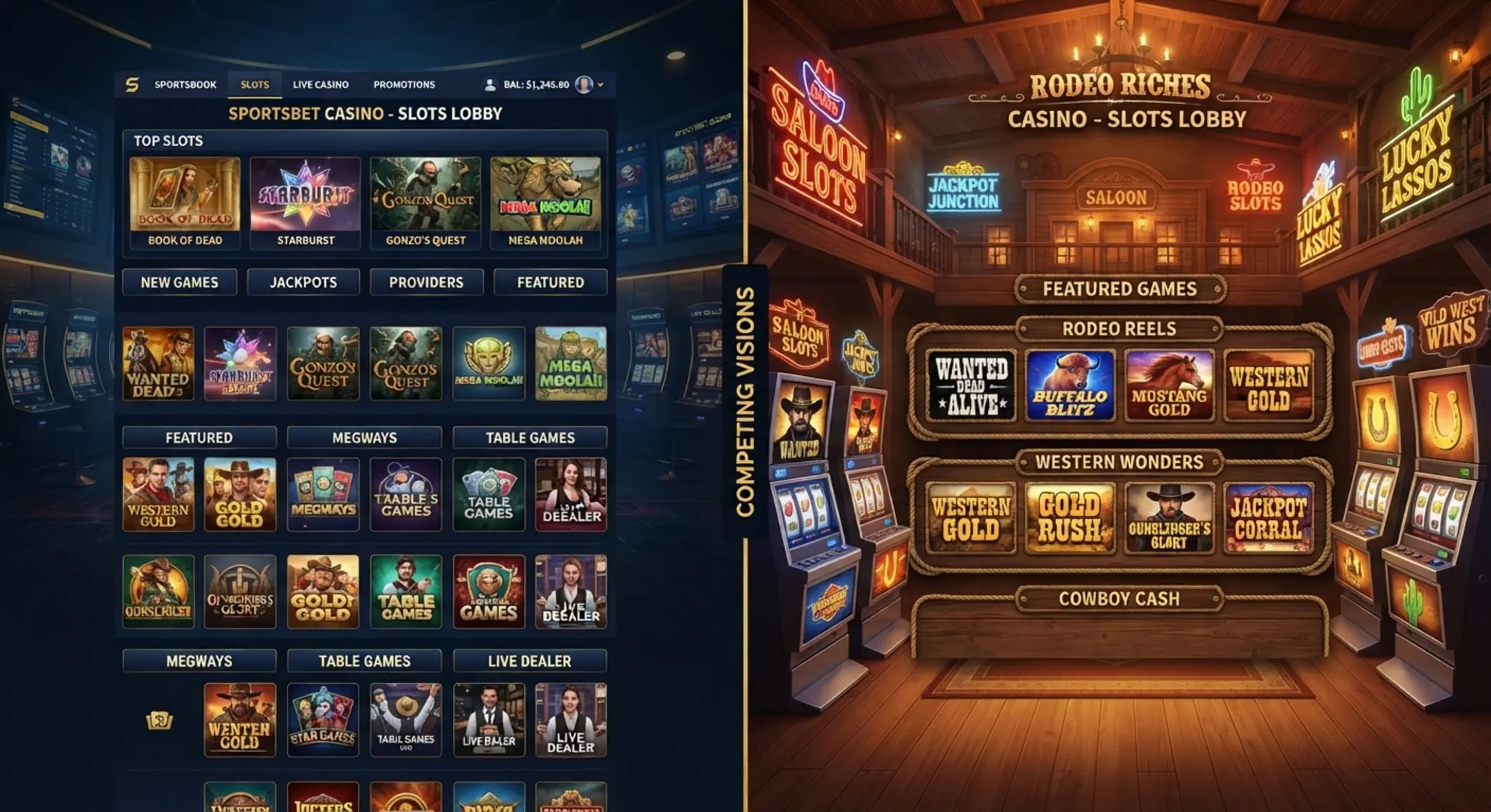 Porównanie lobby GG Bet Slot i Rodeo Slot Casino