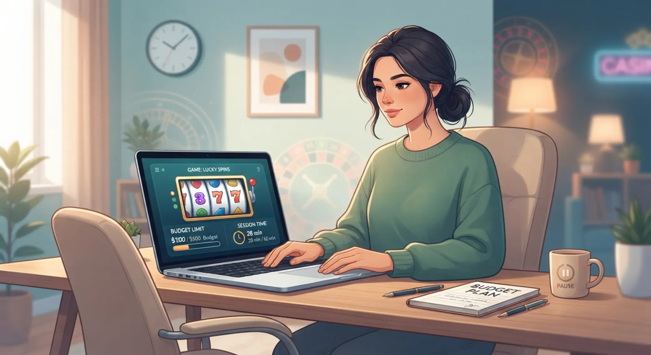 Ilustracja odpowiedzialnej gry na slotach z ustawionymi limitami