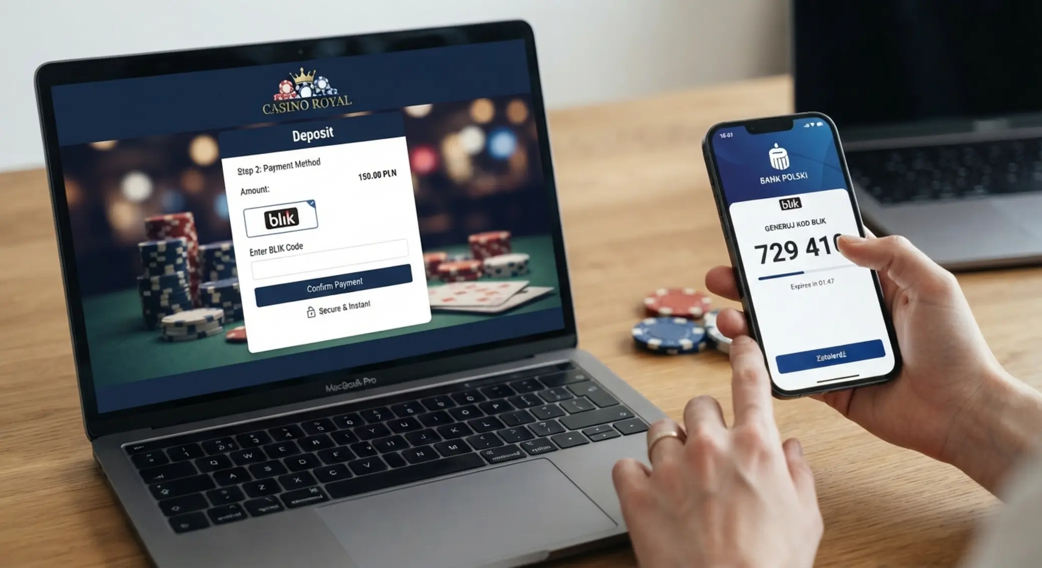 Instrukcja wpłaty BLIK do kasyna Schemat wpłaty 5 zł przez BLIK do kasyna online