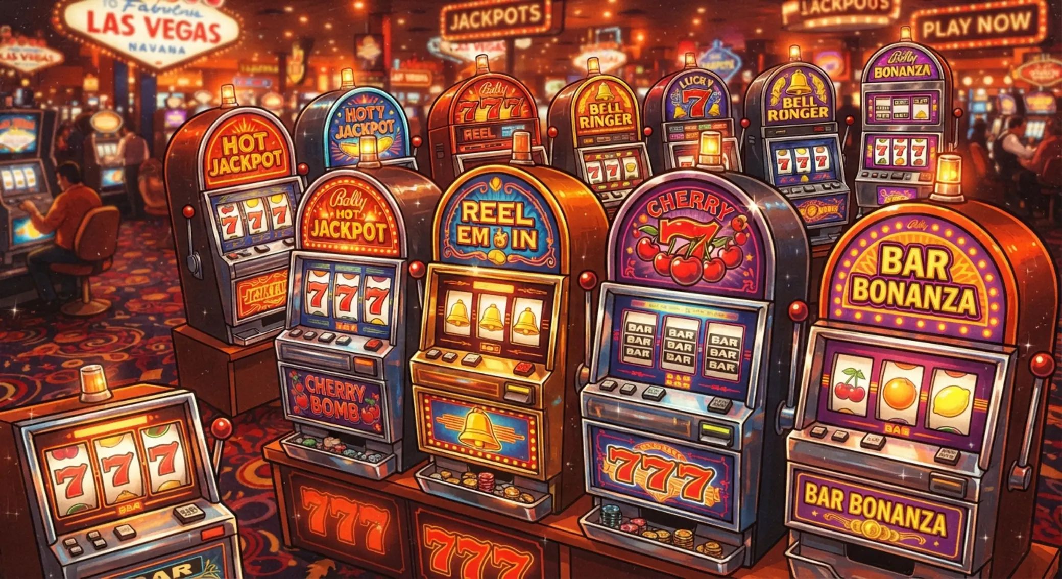 Kolaż klasycznych automatów w stylu hot slot