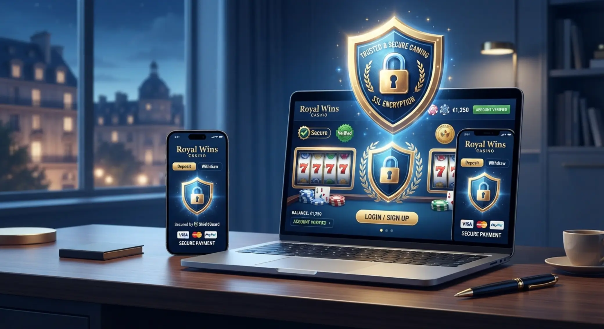 Ilustracja bezpiecznej gry online z symbolem ochrony