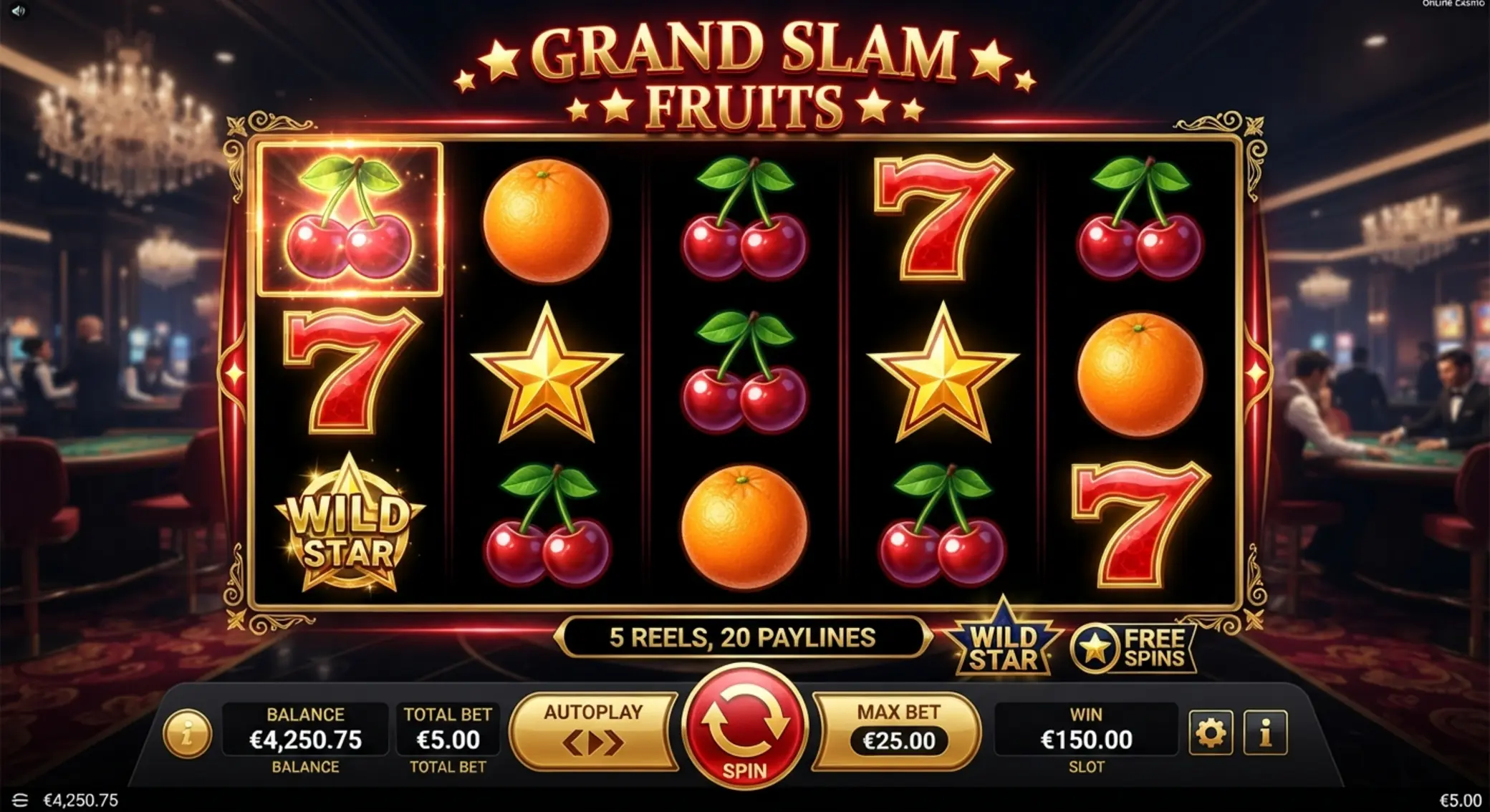 Klasyczny slot owocowy z owocami i siódemkami