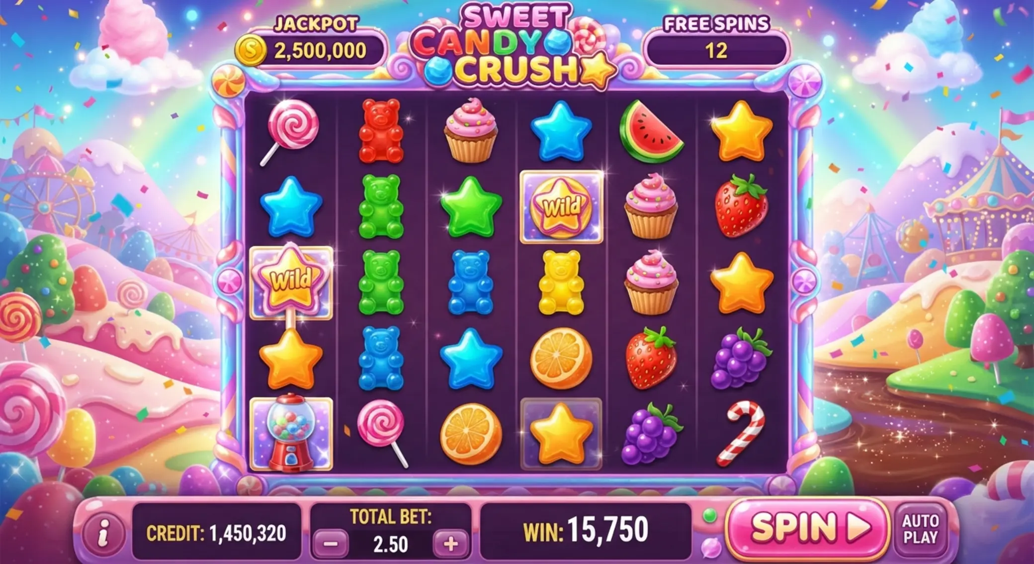 Pełny ekran gry Sweet Bonanza 1000 z siatką 6x5