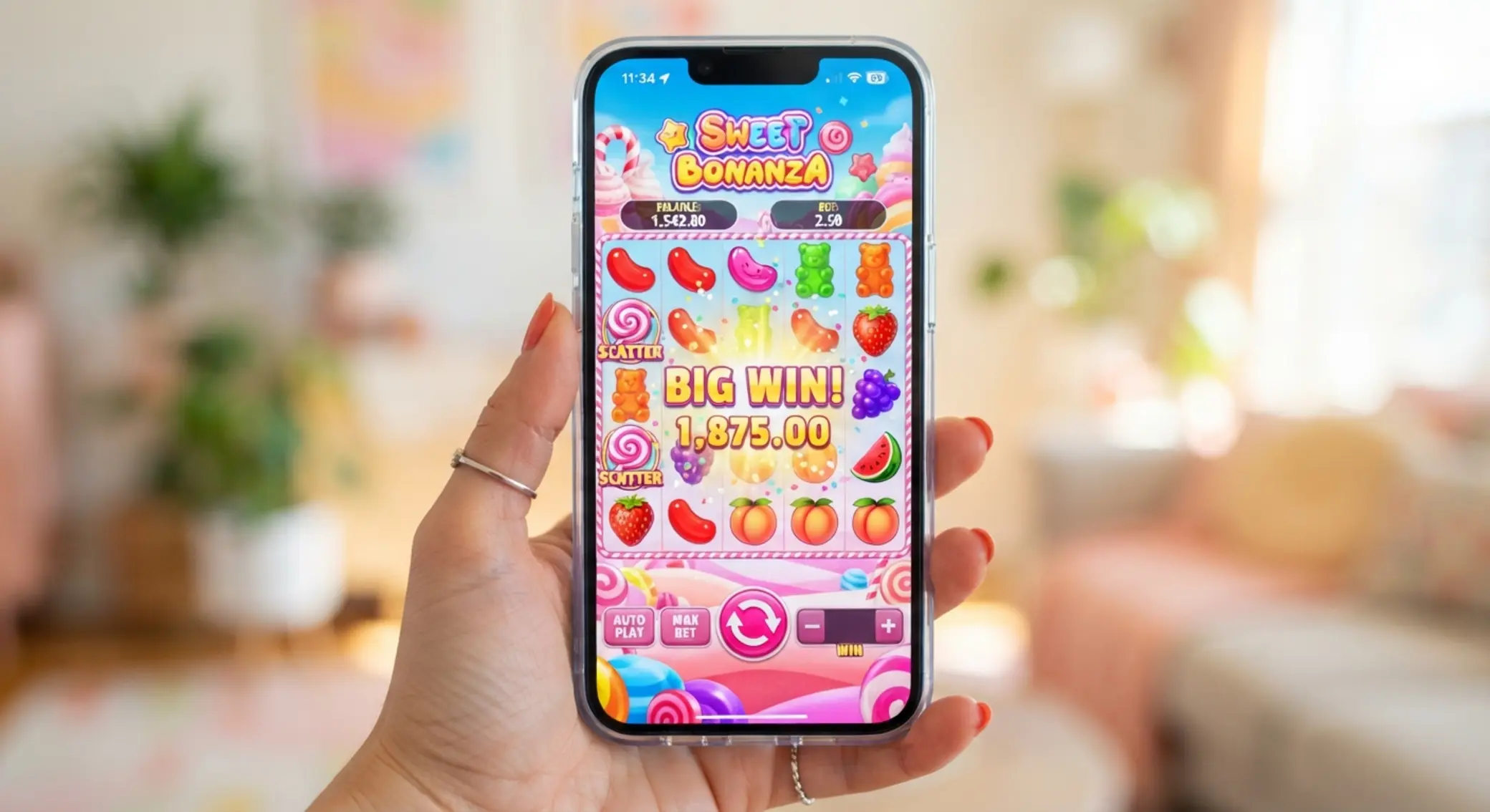 Sweet Bonanza 1000 na ekranie smartfona
